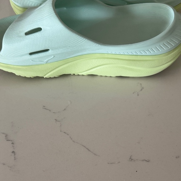 Hoka One One Light Aqua w/ Green Slide Sandals - Picture 8 of 9